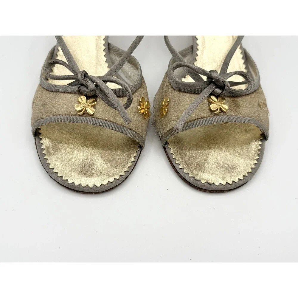 Chanel Gold Clover Lucky Charm  Gold & Silver Mules Heels Vintage Size EU 36.5